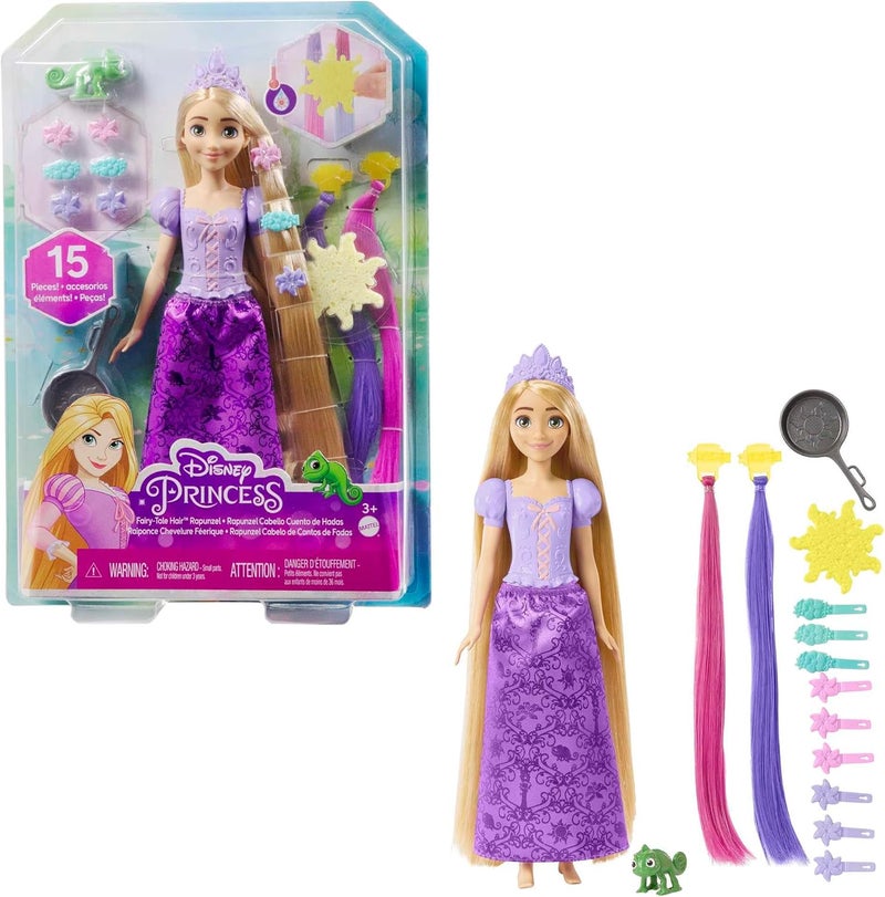 Disney Mattel Disney Princess Toys, Doll Color Change Extensions and Hair Styling Pieces, Inspired by the Disney Movie​​, HLW18 Rapunzel With Hair Accessories - Image 1